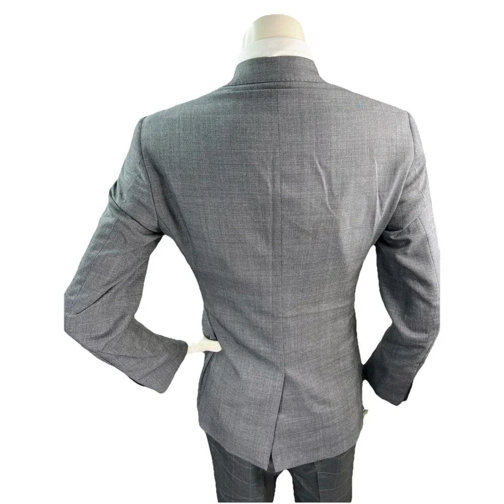 J Hilburn Vitale Barberis Men 36R Blazer European Fit Gray Wool Glen Plaid
